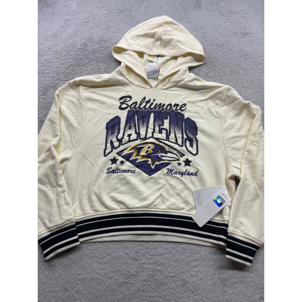 Champion NFL Baltimore Ravens Women Small Cream Cropped Graphic Hoodie NWT